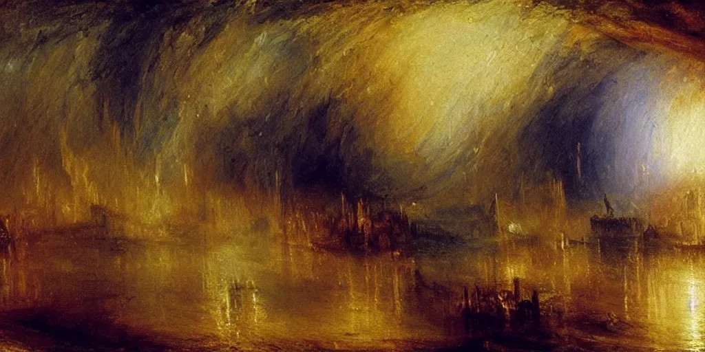 Image similar to Cyberspace landscape, oil painting by J.M.W. Turner, museum quality