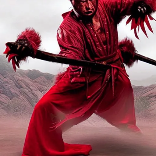 Prompt: cute palm sized blood red beast, wuxia