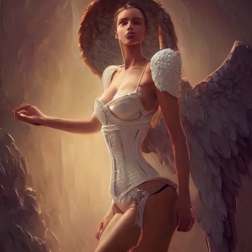 Image similar to the corset of angels. detailed digital art by greg rutkowski, keith parkinson, marc simonetti, artstation, deviantart, 8k, hd