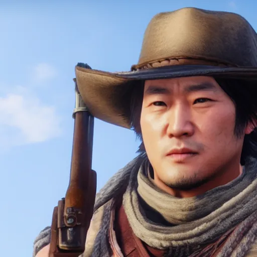 Prompt: Film still of Jeon Jung-kook, from Red Dead Redemption 2 (2018 video game)