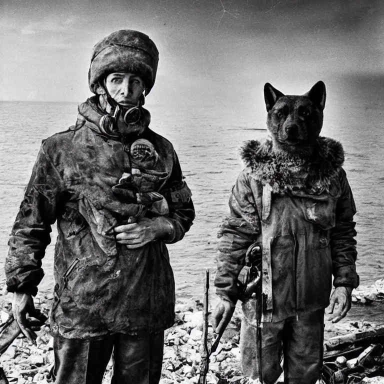 Prompt: Portrait of a Soviet sailor wearing rugged Venetian doge clothes, postapocalyptic, 1980\'s photo