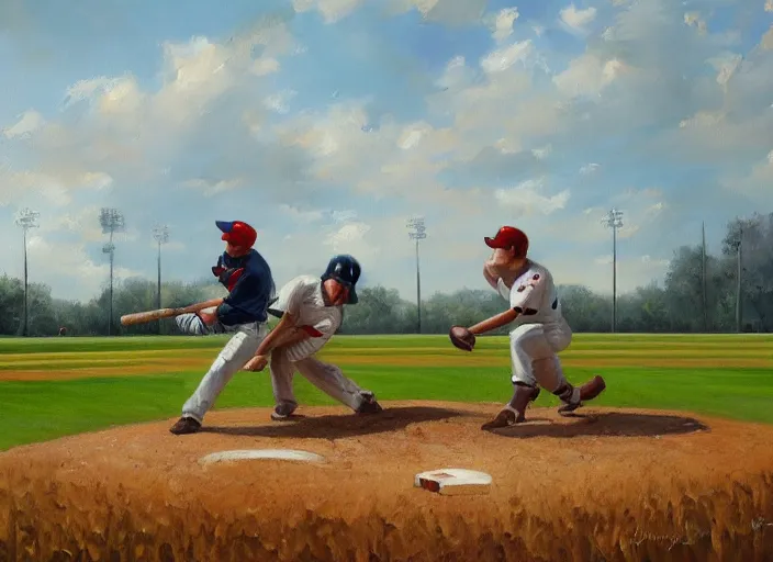 Prompt: baseball game in a cornfield themed, oil painting by jama jurabaev, extremely detailed, brush hard, artstation, for aaa game, high quality, brush stroke