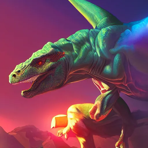 Prompt: a super hero dinosaur, beautiful lighting, digital art,