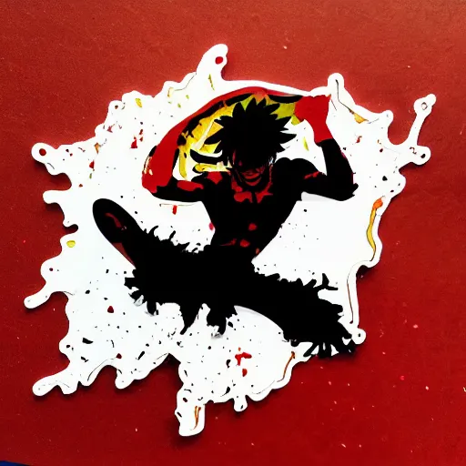 Image similar to die cut sticker, luffy gear 4, splatter paint on paper