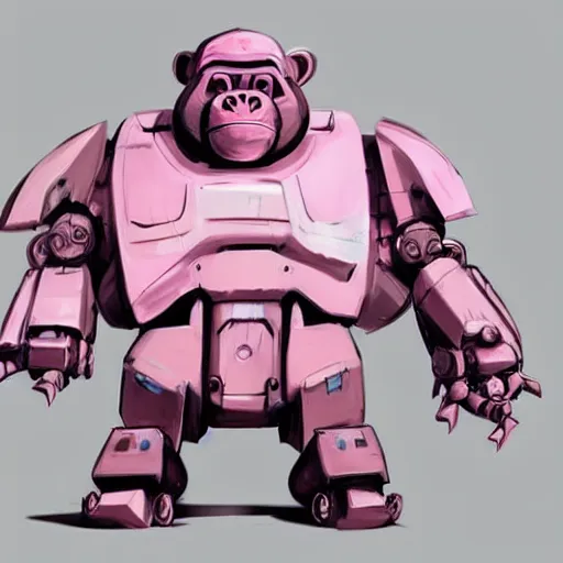 Prompt: concept art of an heavy fat warmech, pink and cute mech, looks lijke a gorilla, photoshop, trending on artstation by alex ichim and evan leep and salvatorre yazzie, # mechanical design, # mecha, # digital 2 d, # character design