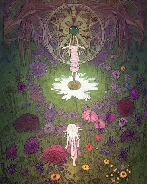 Prompt: the platonic ideal of flowers, sprouting, insects and praying of cletus kasady carnage davinci mandala ponyo alice in wonderland dinotopia watership down, hollow knight, d & d, fantasy, ego death, mdma, dmt, psilocybin, concept art by greg rutkowski and simon stalenhag and alphonse mucha and john bauer