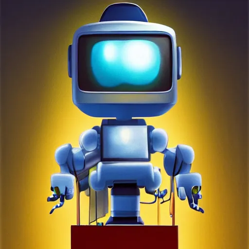 Prompt: Happy Minimalist robot painting a canvas, beautiful lighting, sharp, details, hyper-detailed, pixar, 8K