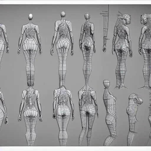 Image similar to concept of a detailed and intricate design of the back of full female anatomy, 3d design, great finesse organic hyper detailed, engineering blueprints, technical drawings, calculus, stained paper, hyperrealistic, ultra detailed, 4K, octane render, unreal engine