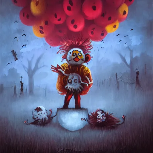 Image similar to creepy clowns surrounding children at night by anato finnstark