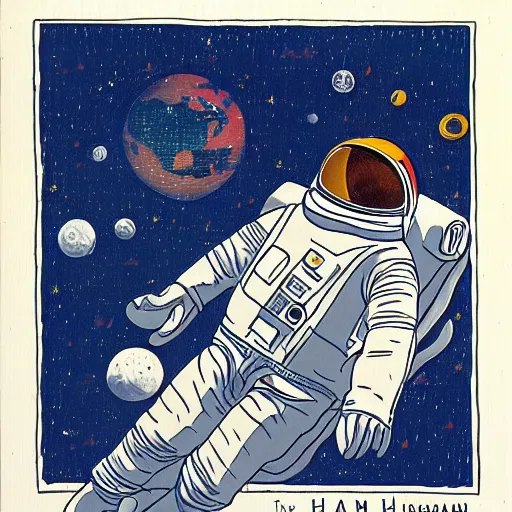 Image similar to Gerhard Human illustration of an astronaut drifting in space staring at the earth