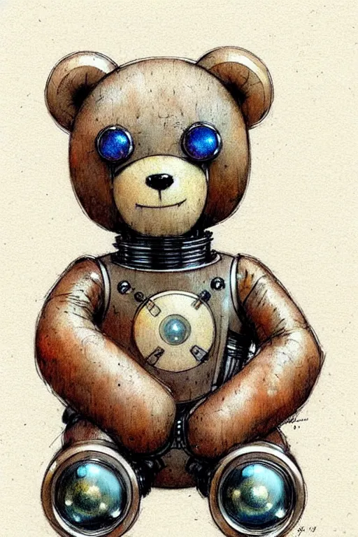 Image similar to ( ( ( ( ( 1 2 0 5 0 s retro science fiction cute robot teddy bear. muted colors. ) ) ) ) ) by jean - baptiste monge!!!!!!!!!!!!!!!!!!!!!!!!!!!!!!