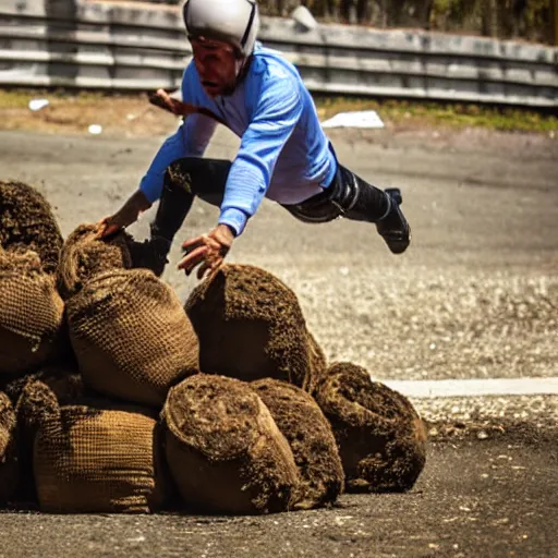 Prompt: italian trapper jumping over a pile of shit screaming