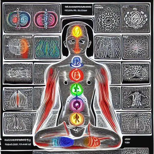 Image similar to a sketch of the chakras of the human body.