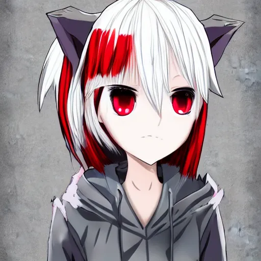 Image similar to white hair, red eyes, two small horn on the head, anime style, anime girl, sketch