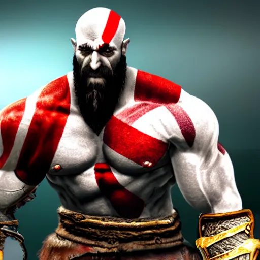 Prompt: kratos from god of war at a keyboard typing on it