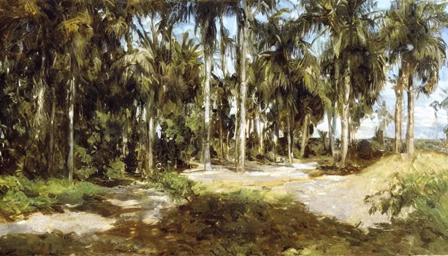 Image similar to artwork painting of the front of a florida building by eugene von guerard, ivan shishkin, john singer sargent