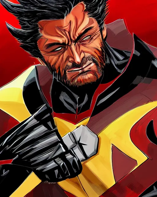 Image similar to portrait comic art of marvels wolverine, black and red color scheme, by inhyuck lee