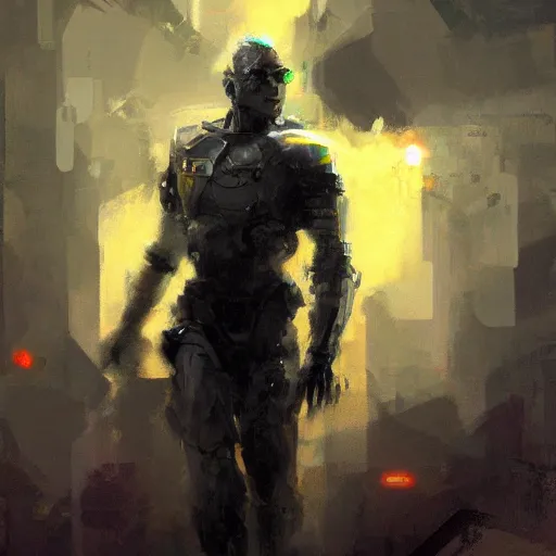 Prompt: heroic man (((cyborg))), sci fi portrait by craig mullins