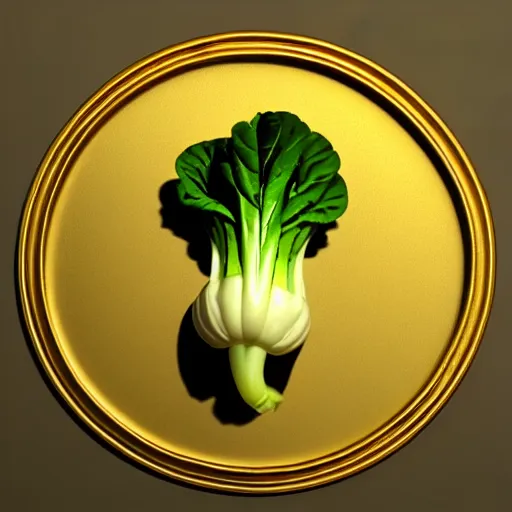 Image similar to stylized gold bok choy symbol with a coin in it's mouth : : ornate, dynamic, particulate, intricate, elegant, highly detailed, centered, artstation, smooth, sharp focus, octane render, 3 d