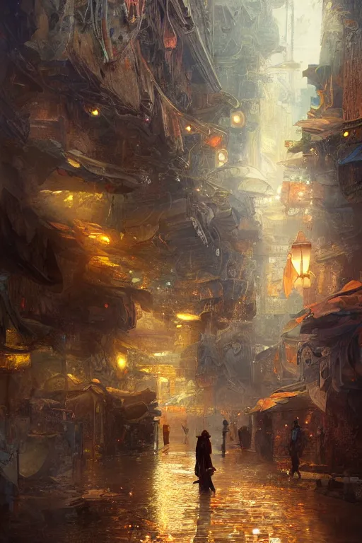 Image similar to inside the street of the city of atlantis, powerfull, intricate, elegant, volumetric lighting, digital painting, highly detailed, artstation, sharp focus, illustration, concept art, ruan jia, steve mccurry