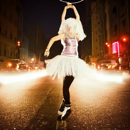 Prompt: kerli koiv dancing in the streetlights