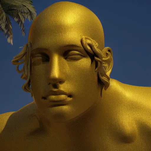 Prompt: vaporwave statue, trending on art station, 4k UHD, 8k, painting illustration, high detail, rendered in unreal engine, 3d render, god rays, volumetric lighting, award winning, photorealistic, vegetation, golden lighting