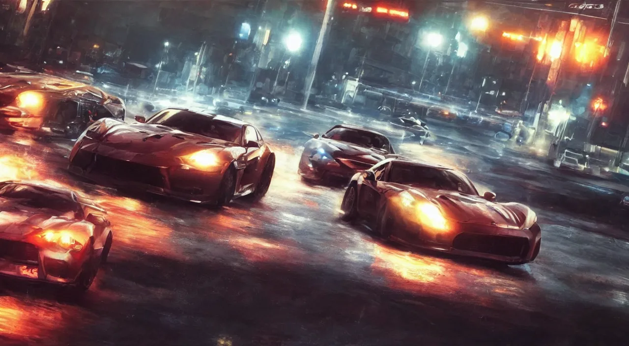 Prompt: Need for Speed Most Wanted gameplay, oil painting