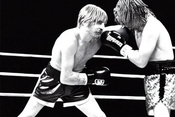Image similar to kurt cobain fighting mike tyson in a boxing match
