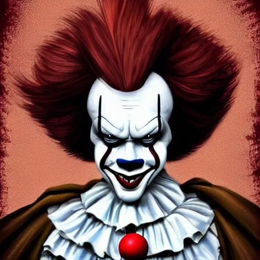 Image similar to portrait of pennywise mixed with batman, character design by alvar