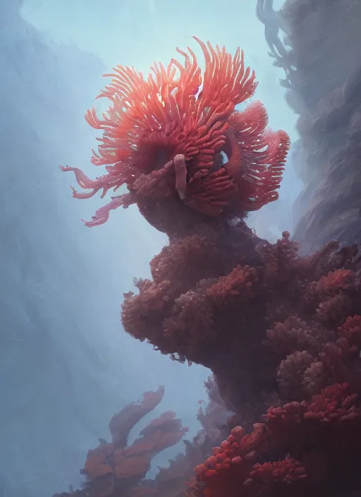 Image similar to Helmet of a forgotten Deity, clowing corals and sea anemone, extremly detailed digital painting, in the style of Fenghua Zhong and Ruan Jia and jeremy lipking and Peter Mohrbacher, mystical colors, rim light, beautiful lighting, 8k, stunning scene, raytracing, octane, trending on artstation