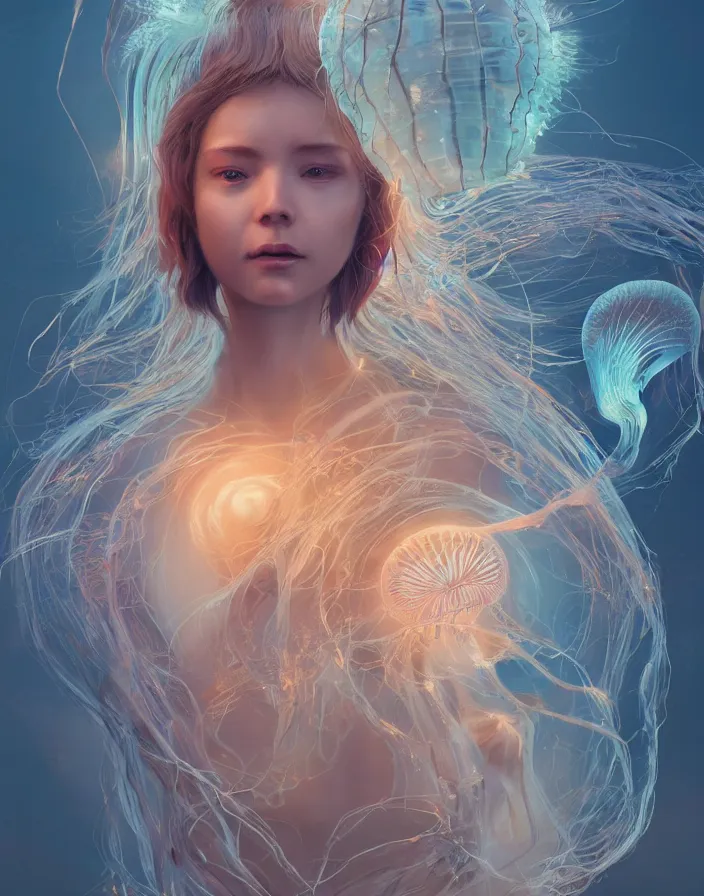 Image similar to goddess portrait. jellyfish phoenix head. intricate artwork by Tooth Wu and wlop and beeple. octane render, trending on artstation, greg rutkowski very coherent symmetrical artwork. cinematic, hyper realism, high detail, octane render, 8k