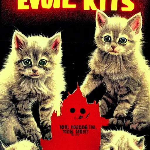 Prompt: Horror movie poster about evil kittens attacking a small town, by Graham Humphreys, movie poster, horror