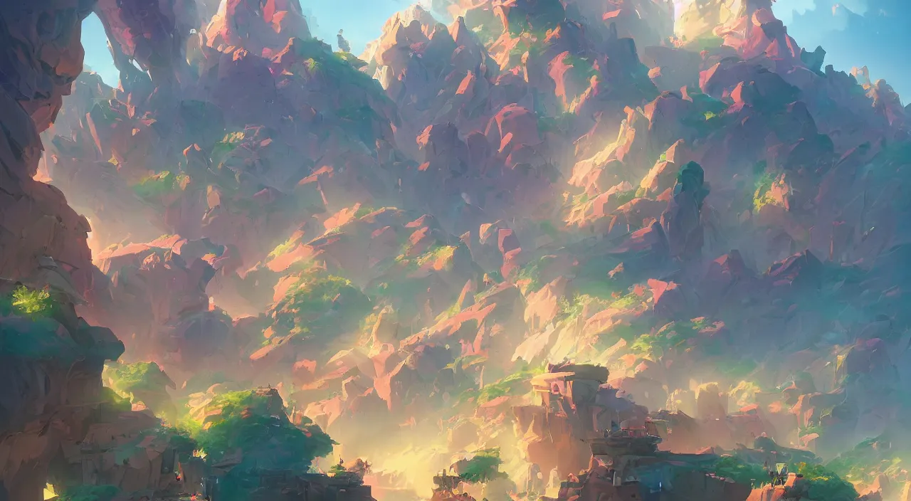 Image similar to flag colored wall fortress greeble illusion landscape wonderworld paradize, behance hd by jesper ejsing, by rhads, makoto shinkai and lois van baarle, ilya kuvshinov, rossdraws global illumination