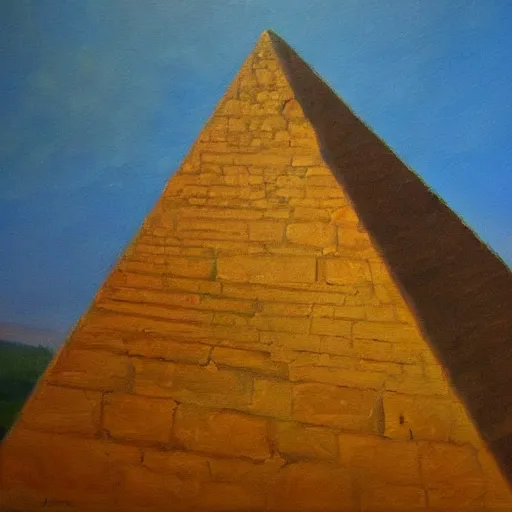 Prompt: oil painting of pyramid, sunny day, sun