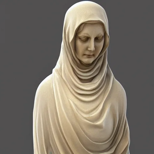 Prompt: a marble sculpture of the veiled virgin, subsurface scattering, !face, !female, covered in intricate !detailed golden streaked !!sheer veil , physically based rendering, photo realistic, top light , dark background