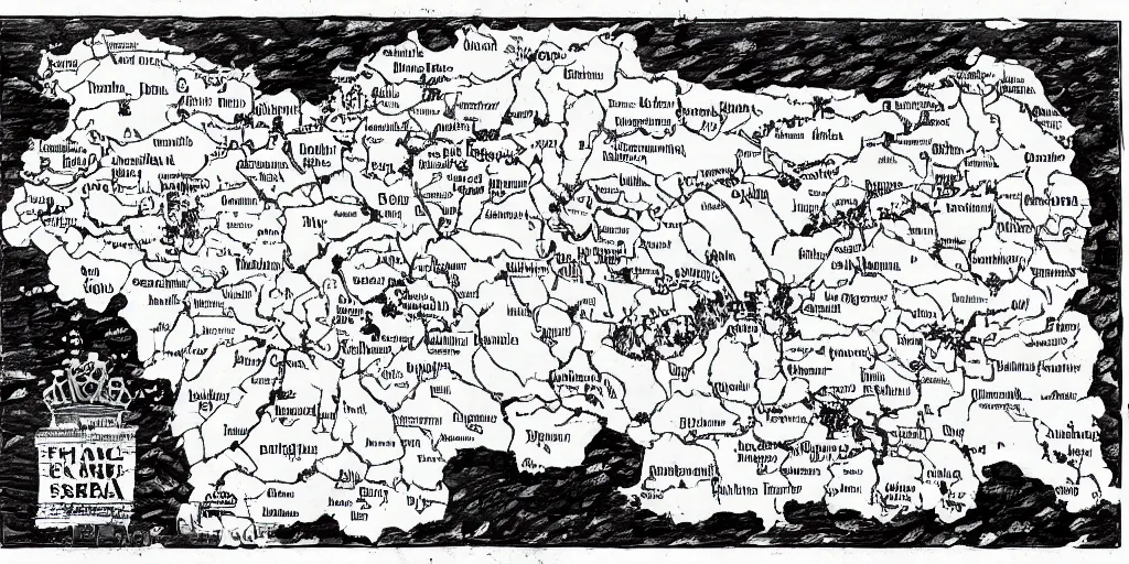 Image similar to map of spain in manga style, black ink.