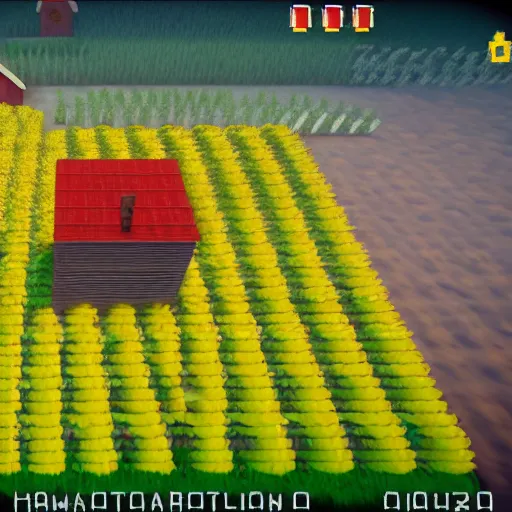 Prompt: a small vintage farm on fire in a corn field in the style of Mario 64, gameplay footage