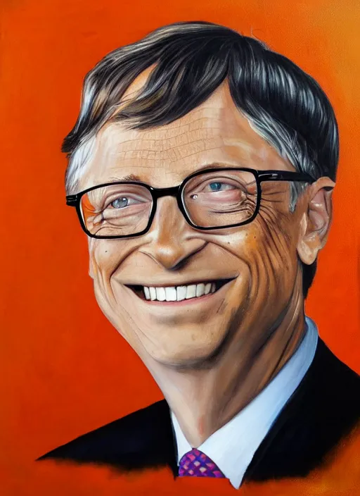 Prompt: photo portrait painting of bill gates on shrooms