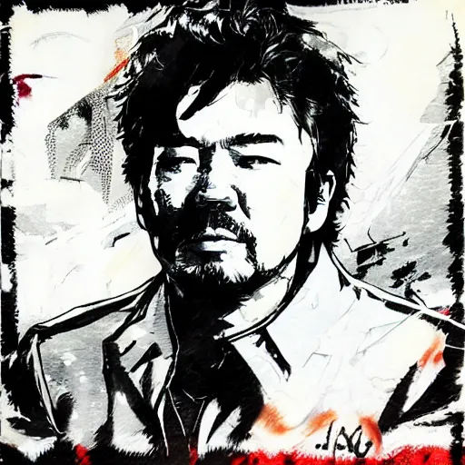 Image similar to john prine in the style of yoji shinkawa