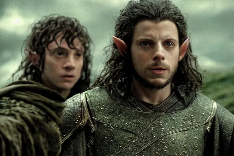 Image similar to francois arnaud plays an elf in the lord of the rings return of the king, highly detailed, cinematic lighting, 4 k, arricam studio 3 5 mm film camera, kodak 5 2 7 9 ( tungsten - balanced ) film stock