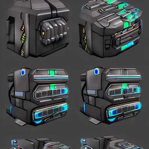 Image similar to modular game item, futuristic battery pack, very realistic , artstation, concept art ,