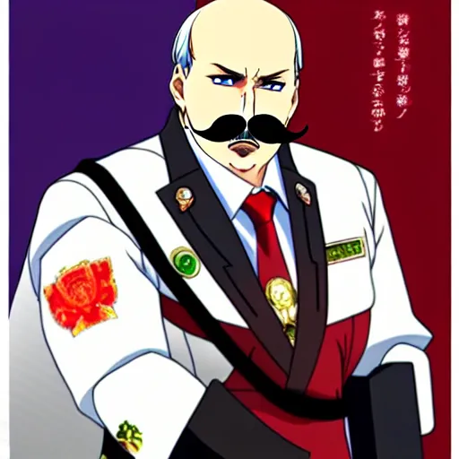 Image similar to Alexander Lukashenko in the style of an anime woman with a mustache