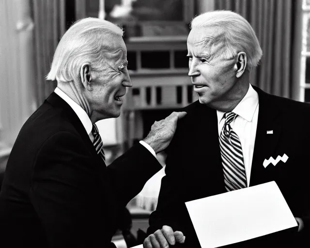 Image similar to president joe biden face to face with president joe biden, nikon 3 5 mm, photograph