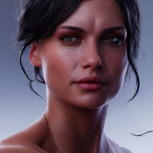 Image similar to a very beautiful woman with muscles, digital art, photorealistic, unreal engine, 8 k resolution, artstation, beautiful face, pretty face, very detailed eyes, by wlop, greg rutkowski, simon bosley