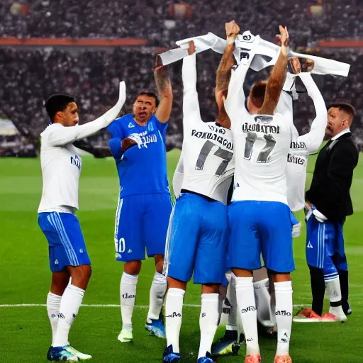 Image similar to real madrid fc team lifting a fax