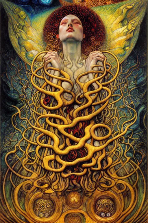 Image similar to Divine Chaos Engine by Karol Bak, Jean Delville, William Blake, Gustav Klimt, and Vincent Van Gogh, symbolist, visionary