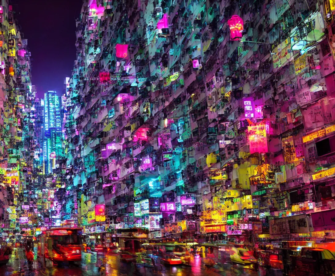 Prompt: neo hong kong, rainy atmosphere, night time, bright lights, colorful signs, busy streets, high res, kowloon | old ancient chinese website full of spam. internet explorer window is glitching out. mum wtf | cybergoth decora glitchcore yokai girl, sanrio ornaments, pastel cute cinematography