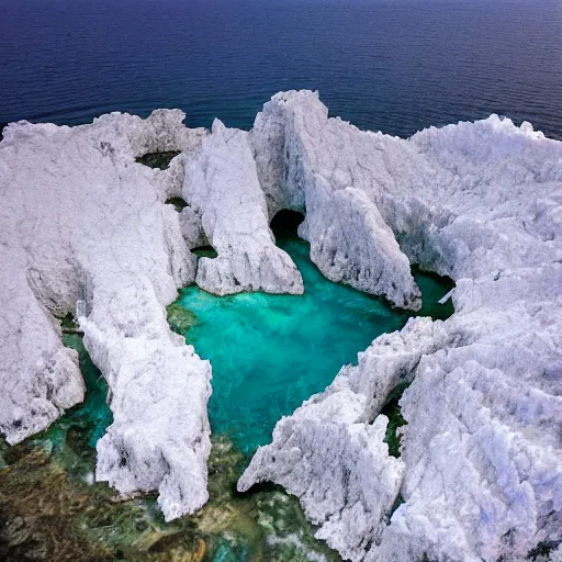 Prompt: islands surrounded by steep cliffs made out of quartz and salt, trending on artstation digital art