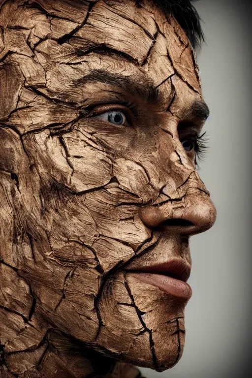 Image similar to 📷 markiplier's tree bark skin, made of tree bark, head portrait, dynamic lighting, 4 k