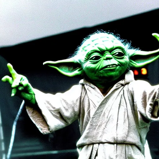 Image similar to yoda performing at woodstock